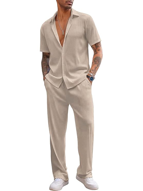 Men Suit Solid Summer Co-Ord Set With Polo Neck