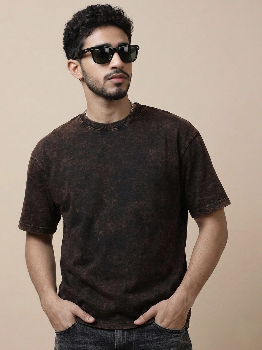Ombre Crew Neck Pure Cotton Black T-Shirt
