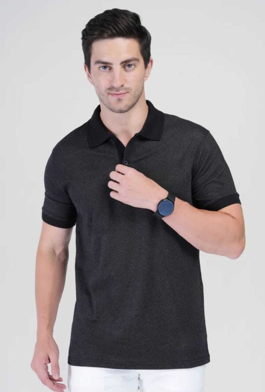 flora shine Men Solid Polo Neck Pure Cotton Black, Grey T-Shirt