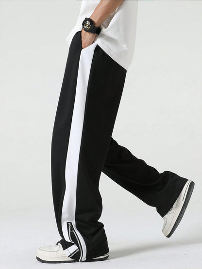 Jump Cuts Men Striped Black Track Pants