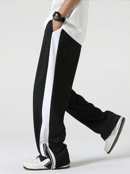 Jump Cuts Men Striped Black Track Pants