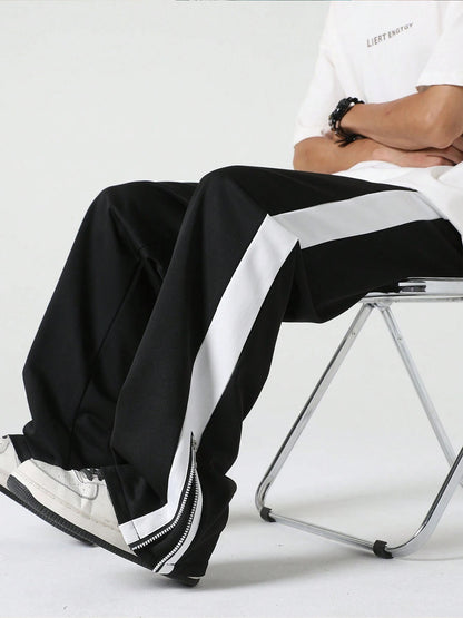 Jump Cuts Men Striped Black Track Pants